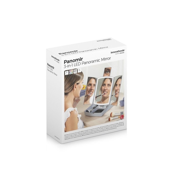 Miroir LED Pliable avec Organisateur de Maquillage 3 en 1 Panomir InnovaGoods
