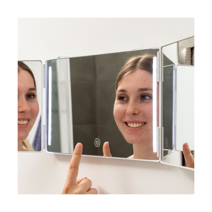 InnovaGoods Miroir de maquillage éclairé Miroir de salle de bain avec design pliant et vue