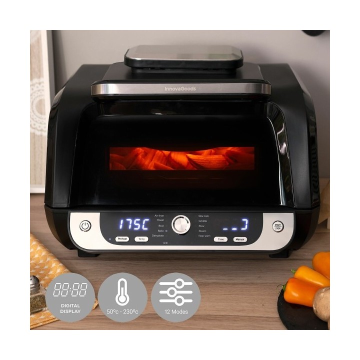 Friteuse à Air avec Gril, Accessoires et Livre de Recettes InnovaGoods Fryinn 12 in 1 6000 Noir Acier 3400 W 6 L