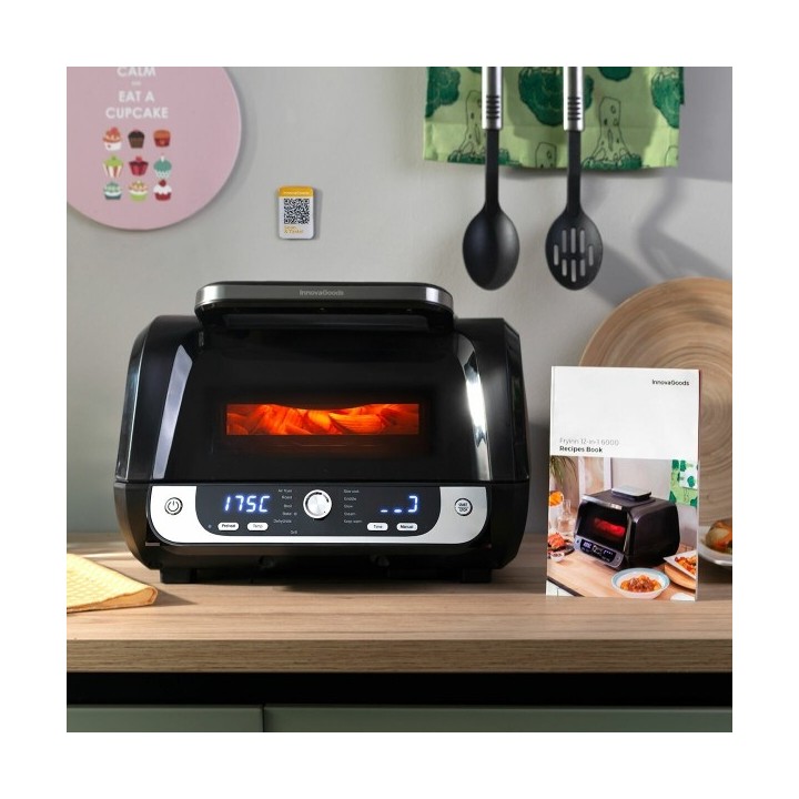 Friteuse à Air avec Gril, Accessoires et Livre de Recettes InnovaGoods Fryinn 12 in 1 6000 Noir Acier 3400 W 6 L
