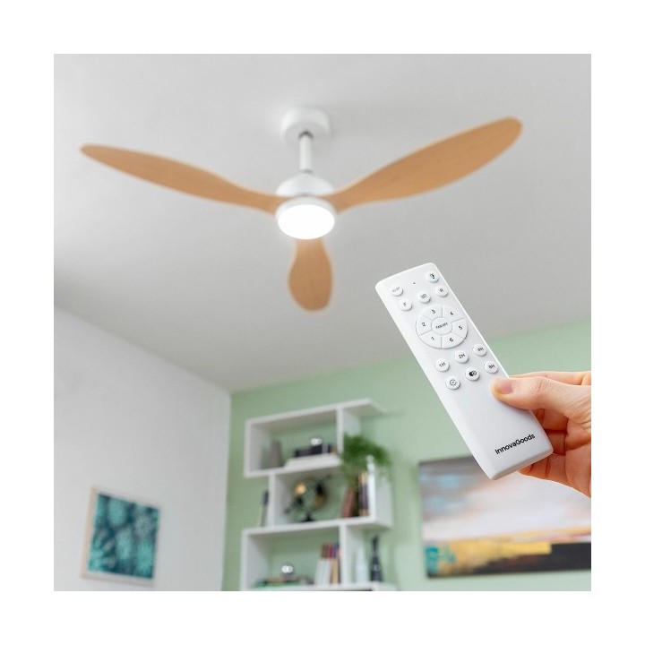 Ventilateur de Plafond avec Lumière LED et 3 Pales ABS Wuled InnovaGoods Bois 36 W 52" Ø132 cm