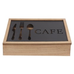 Range couverts DKD Home Decor Marron Noir Métal Bois MDF Vintage 25 x 18 x 6 cm