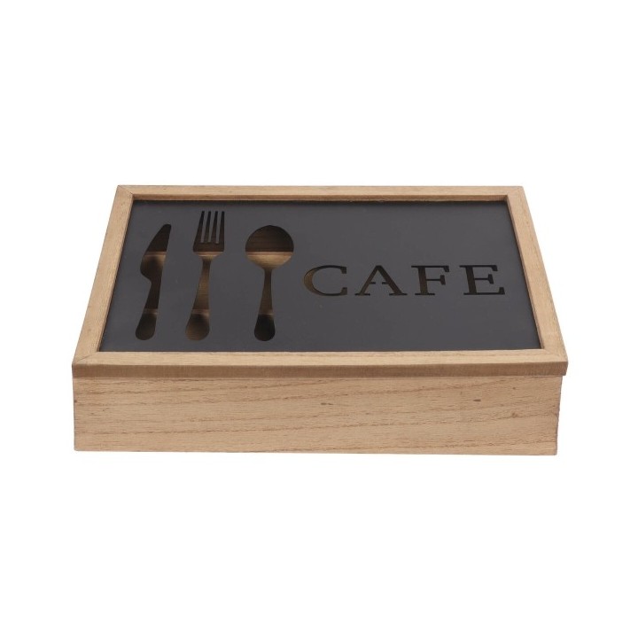 Range couverts DKD Home Decor Marron Noir Métal Bois MDF Vintage 25 x 18 x 6 cm