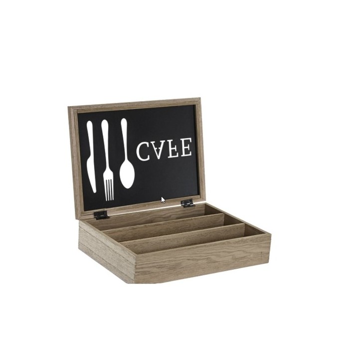 Range couverts DKD Home Decor Marron Noir Métal Bois MDF Vintage 25 x 18 x 6 cm